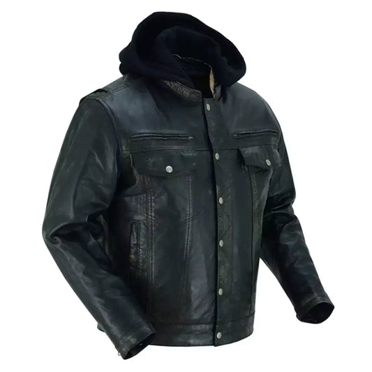 Men's Lightweight Drum Dyed Distressed Naked Lambskin Jacket MC10113