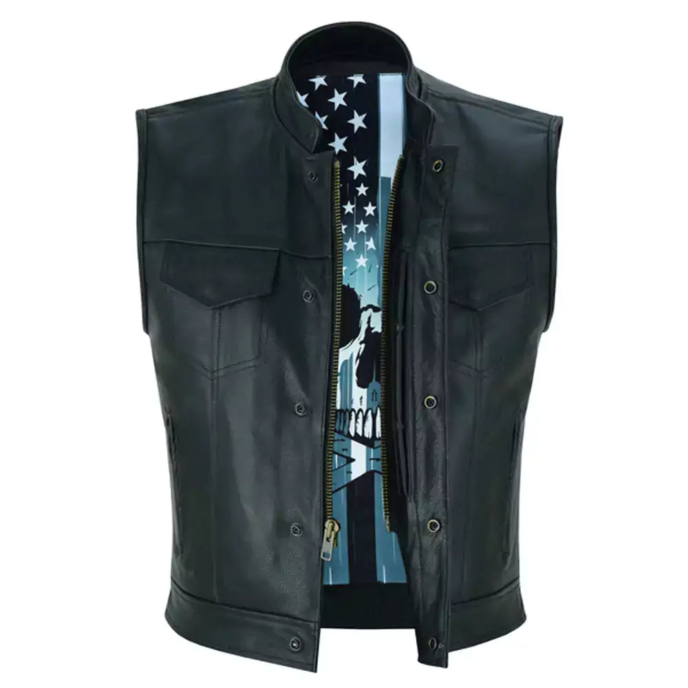 skull lining clover motorcycle vest mens black leather motorcycle vests for sale