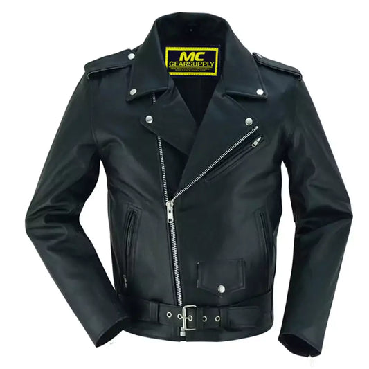 Chaqueta de cuero de motociclista clásica de motocicleta económica MC10102