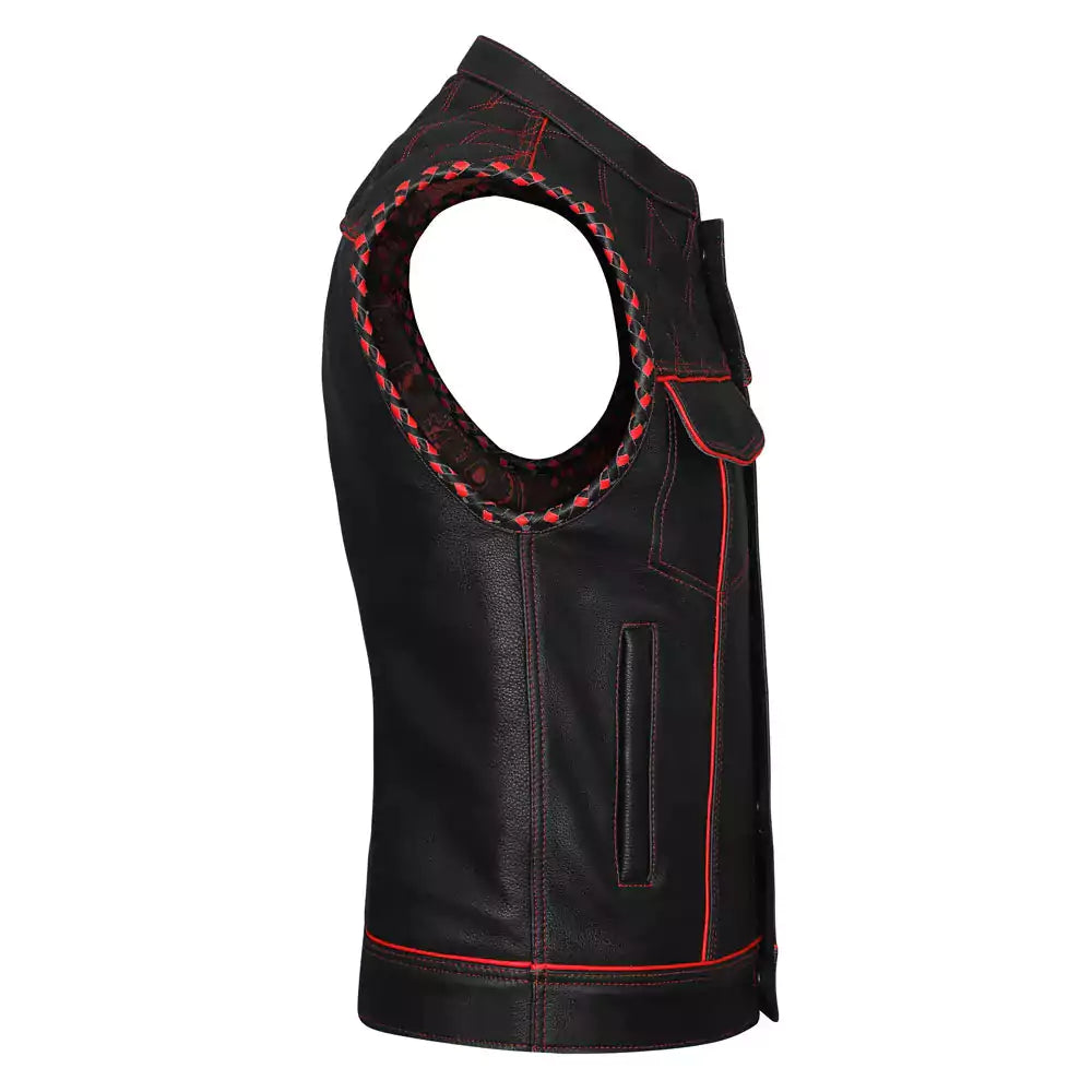 best diamond motorcycle vest with red stitching