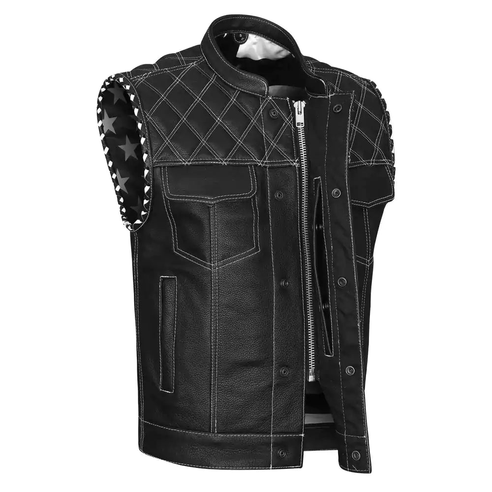 best diamond motorcycle vest white stitching