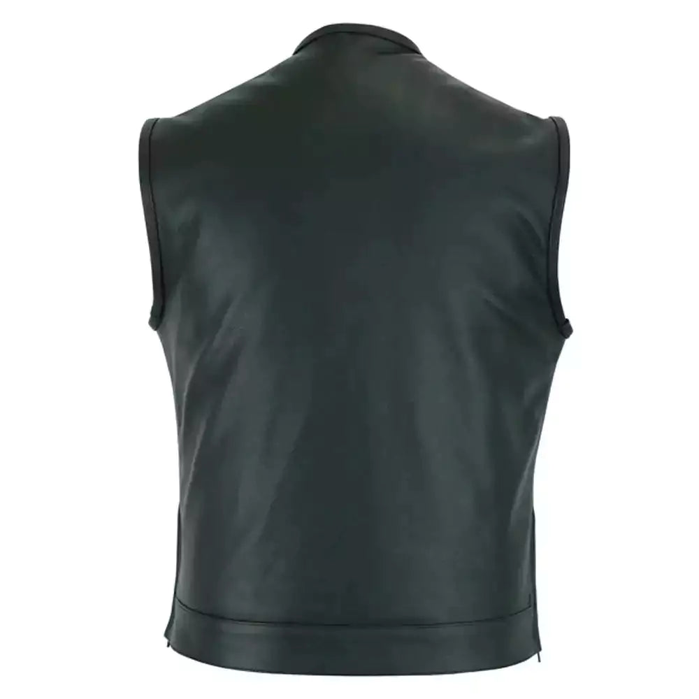 mens genuine motorcycle leather vest waistcoat with cargo pockets