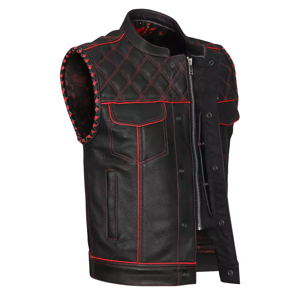 best diamond motorcycle vest with red stitching