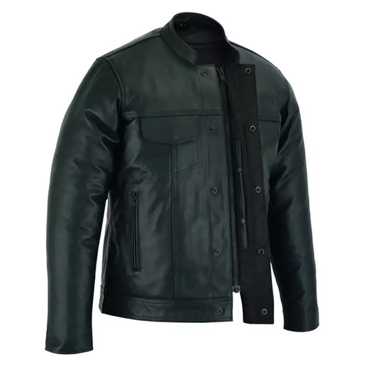 Men's Full Cut Leather Shirt With Zipper MC10105