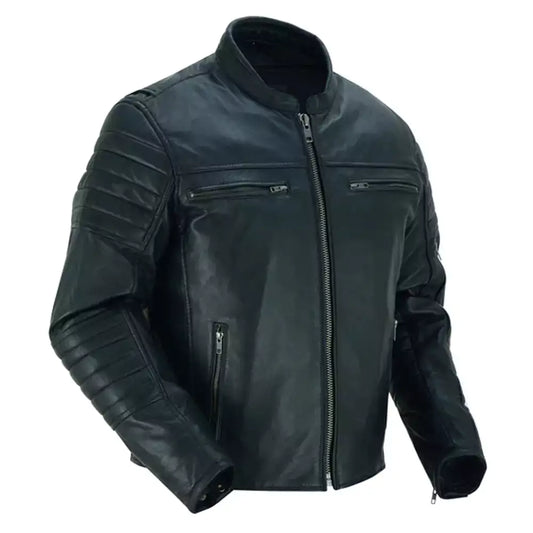 Chaqueta de scooter cruzada ligera de piel de cordero teñida en tambor para hombre MC10110