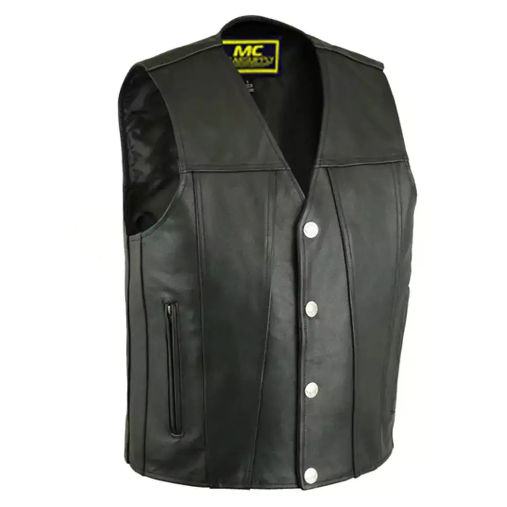 men's single back panel concealed carry vest buffalo nickel head snaps  mens black leather motorcycle vests for sale