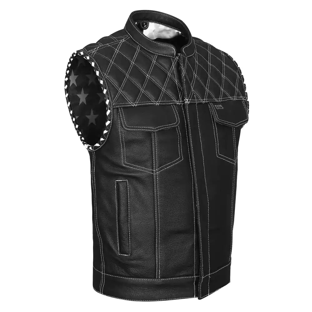 best diamond motorcycle vest white stitching