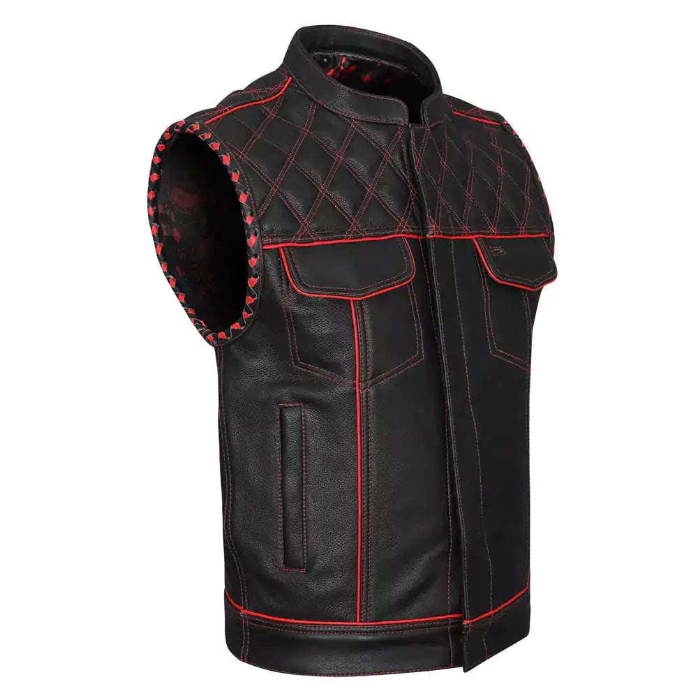 best diamond motorcycle vest with red stitching