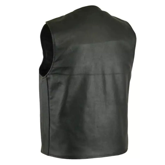 men's single back panel concealed carry vest buffalo nickel head snaps  mens black leather motorcycle vests for sale