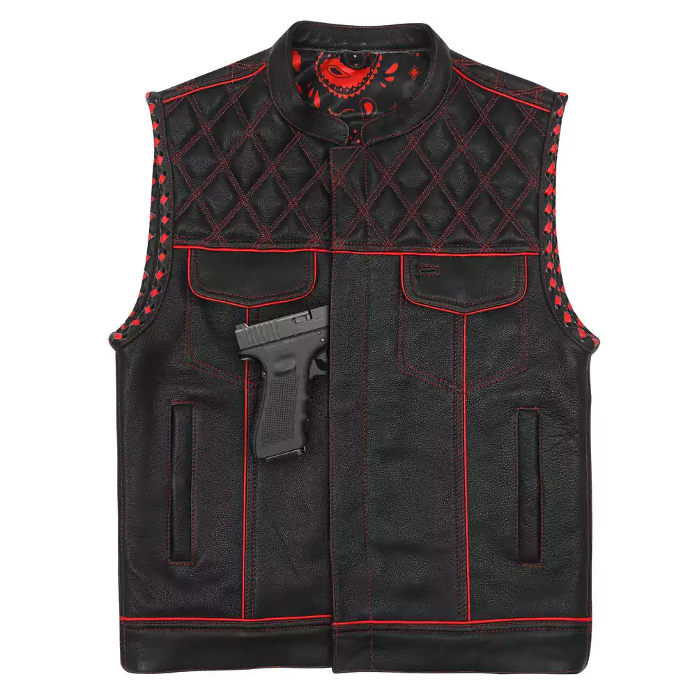 best diamond motorcycle vest with red stitching