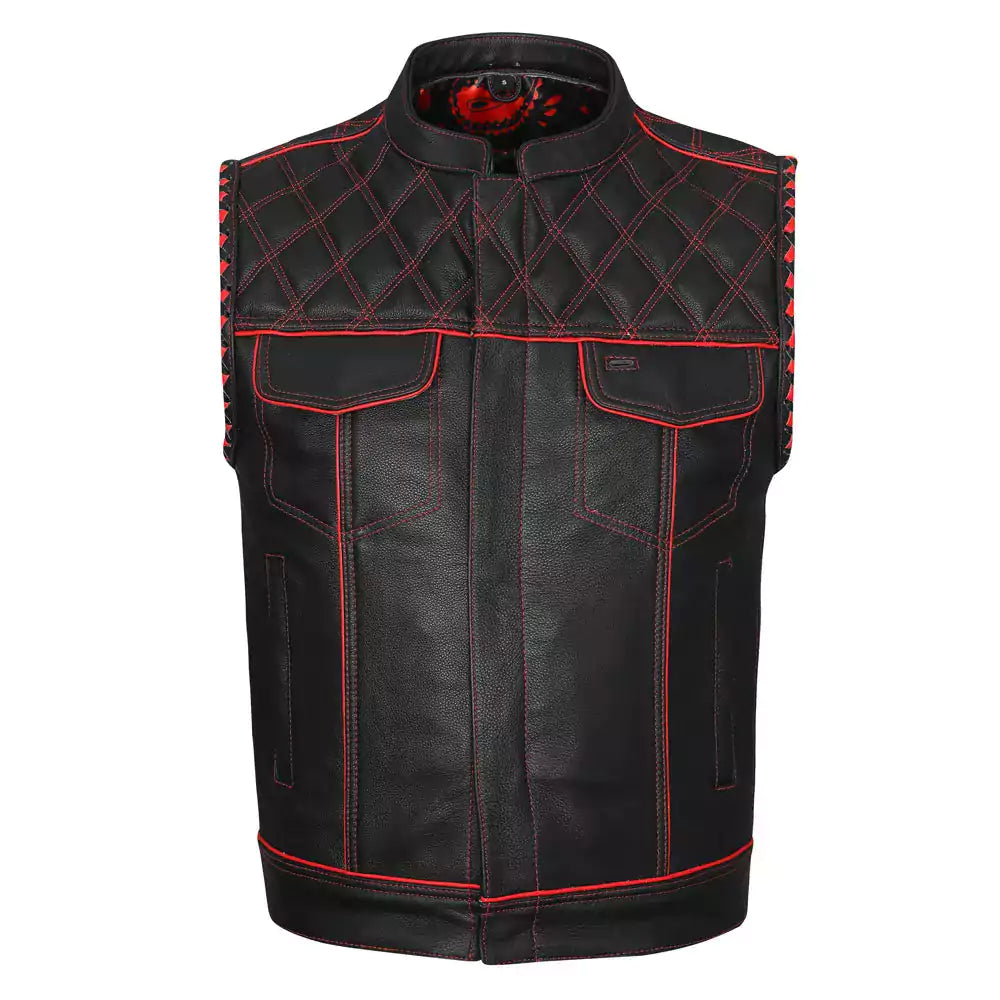 best diamond motorcycle vest with red stitching