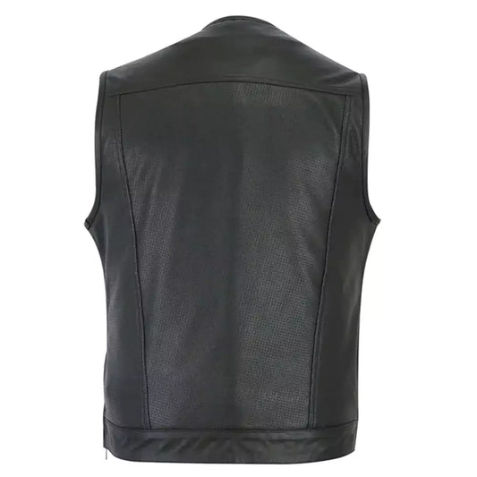 men’s premium perforated single back panel concealment vest mens black leather motorcycle vests for sale