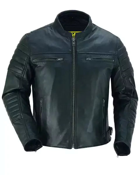 Chaqueta de scooter cruzada ligera de piel de cordero teñida en tambor para hombre MC10110