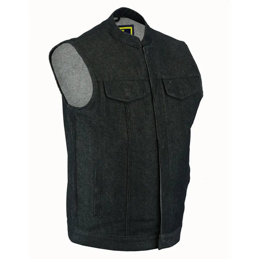 mens rough rub-off raw finish denim vest