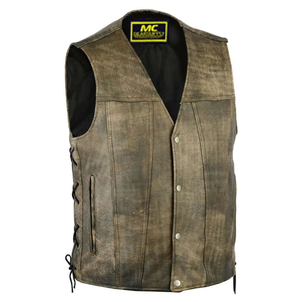 men's antique brown single back panel concealed carry vest