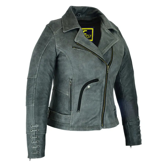 MC30110 BEST WOMENS MOTORCYCLE RIDE LEATHER JACKET- GRAY