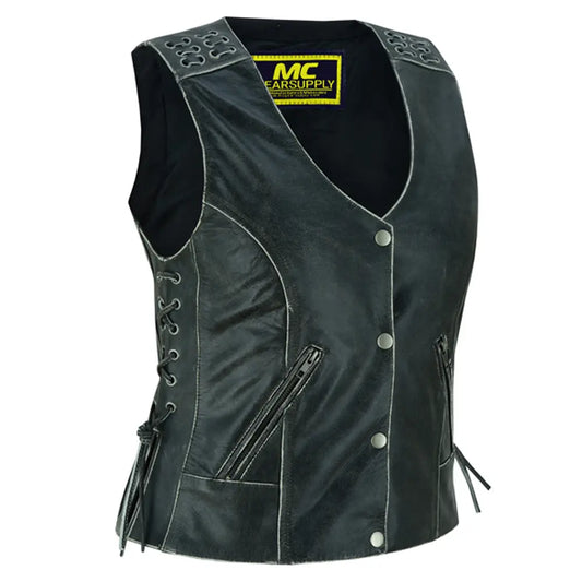 MC40110 WOMEN’S GRAY VEST WITH GROMMET AND LACING ACCENTS