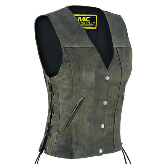 MC40114 WOMEN'S ANTIQUE BROWN SINGLE BACK PANEL CONCEALED CARRY VEST