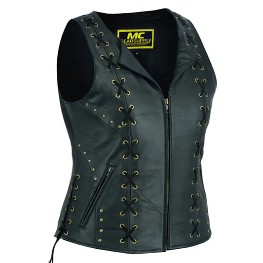 MC40119 WOMEN’S ZIPPERED VEST WITH LACING DETAILS