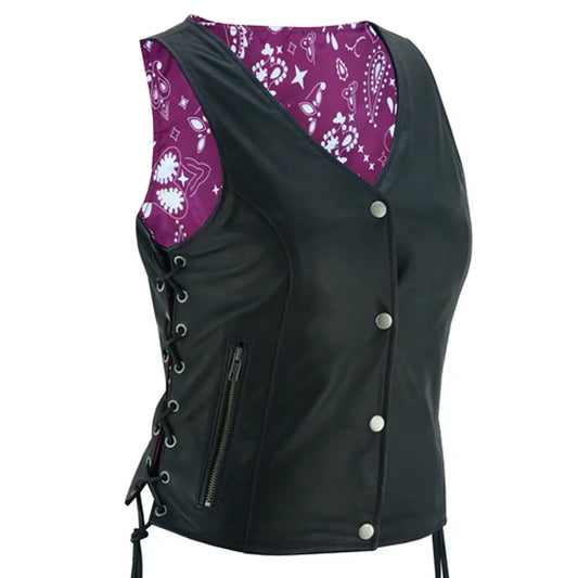 MC40122 STYLISH WOMENS MOTORCYCLE PURPLE PAISLEY VEST