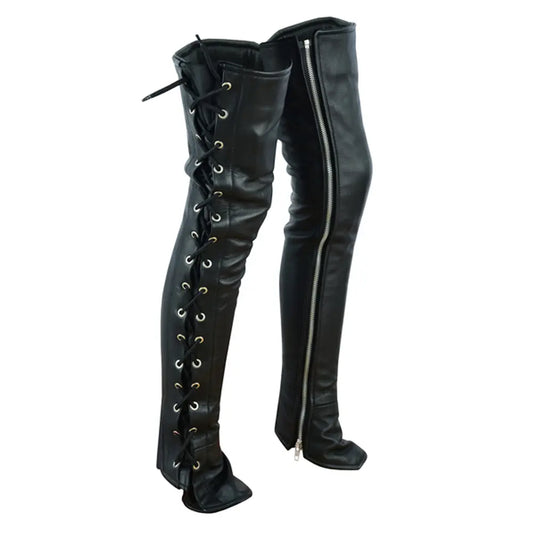 MC50101 WOMEN'S BLACK THIGH HIGH LEATHER SIDE LACE LEGGINGS