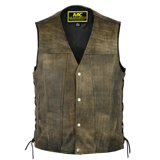 men's antique brown single back panel concealed carry vest