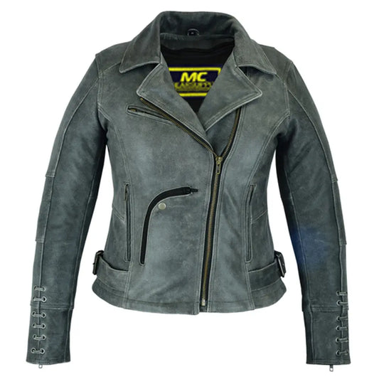 MC30110 BEST WOMENS MOTORCYCLE RIDE LEATHER JACKET- GRAY