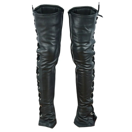 MC50101 WOMEN'S BLACK THIGH HIGH LEATHER SIDE LACE LEGGINGS