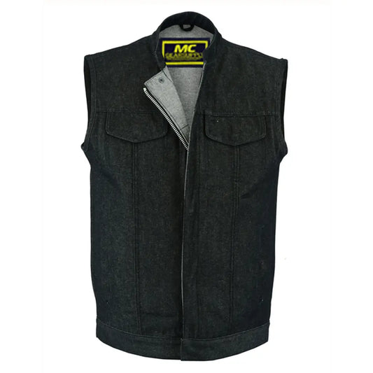 mens rough rub-off raw finish denim vest