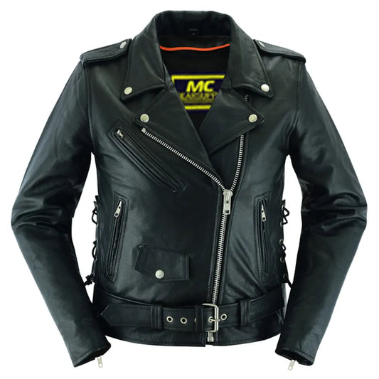 MC30111 WOMEN'S CLASSIC SIDE LACE POLICE STYLE M/C JACKET