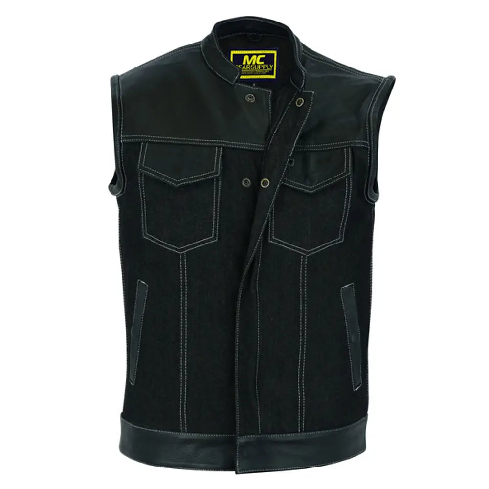 mens leather denim combo vest