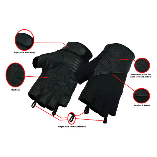 MC60110 LEATHER - TEXTILE FINGERLESS GLOVE