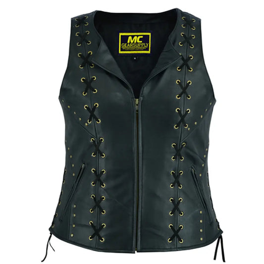 MC40119 WOMEN’S ZIPPERED VEST WITH LACING DETAILS