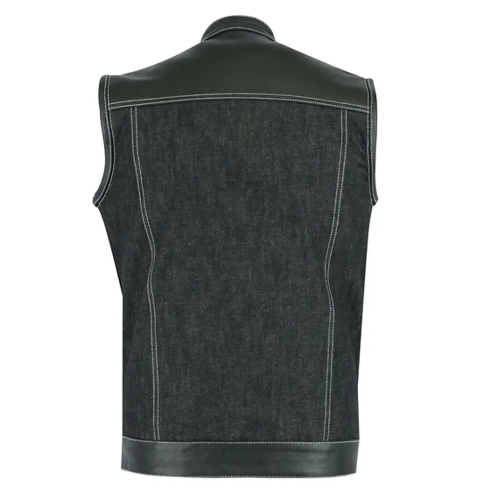 mens leather denim combo vest