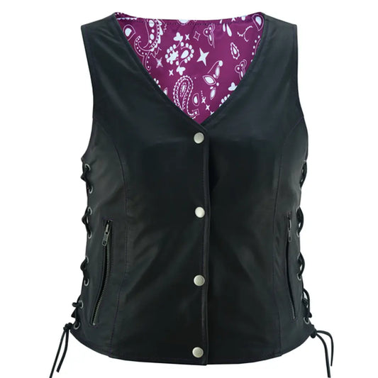 MC40122 STYLISH WOMENS MOTORCYCLE PURPLE PAISLEY VEST